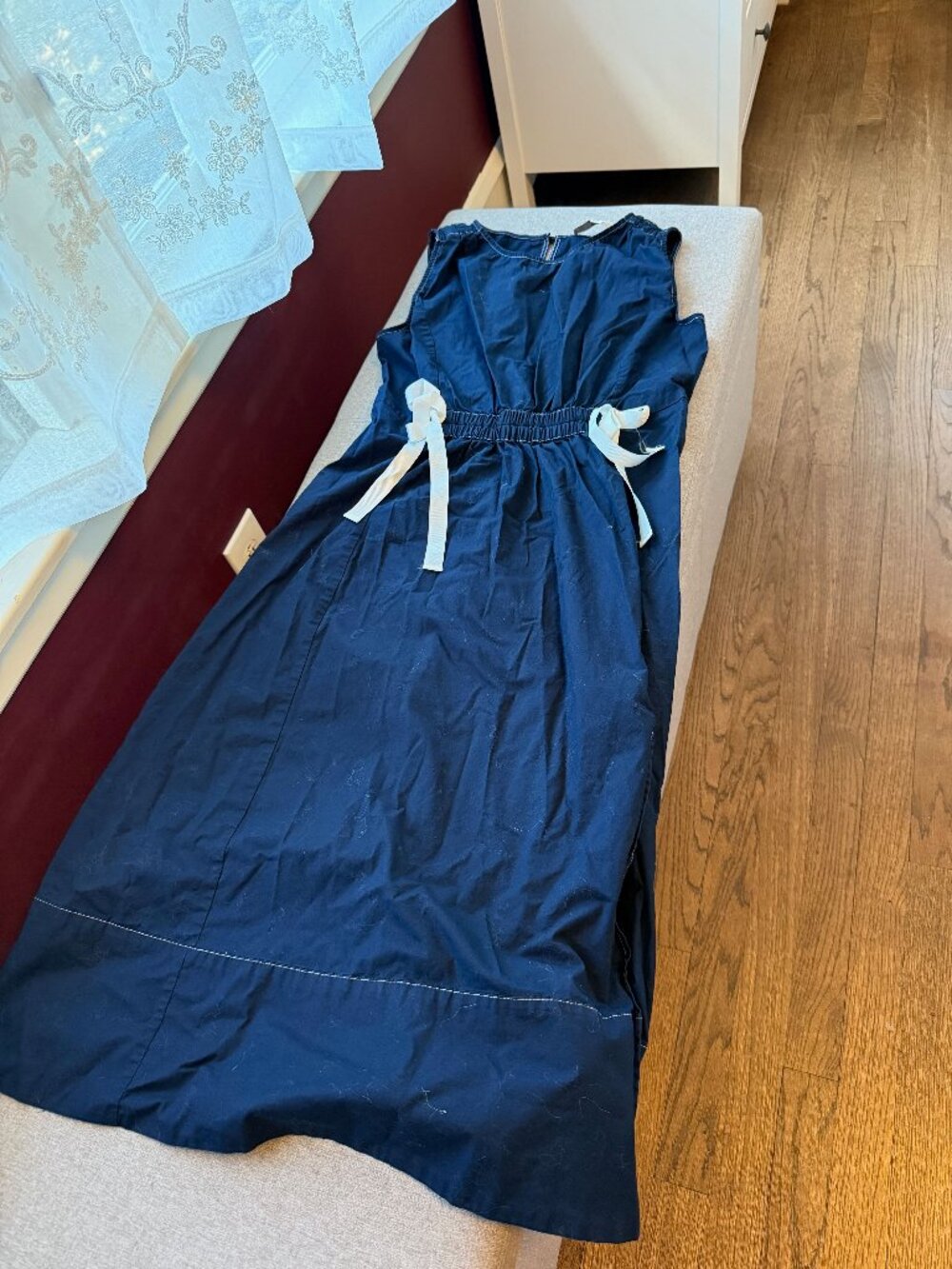 Loft Blue long sleeveless dress with slit, bows, size LP